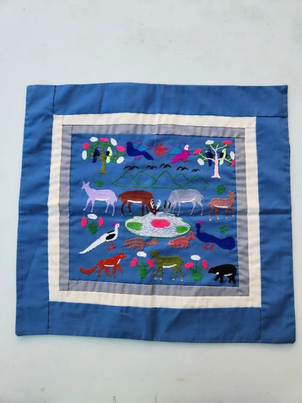 Vintage Hmong Embroidered Story Cloth Textile Folk Art Pillow Cover Pillowcase A